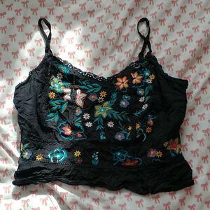 Shyanne Black Camisole with Colorful Floral Embroidery